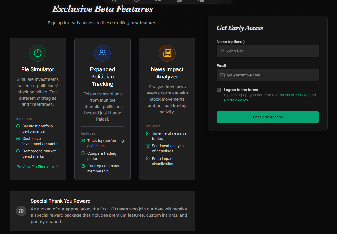 PelosiTracker.app Beta: Exclusive Early Access to Pie Simulator, Expanded Politician Tracking & News Analyser article image