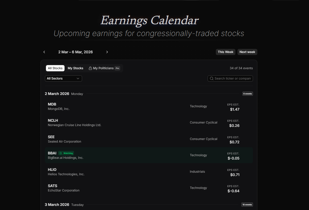New Feature: Stock Event Calendar. See When Politicians Trade Before Earnings, Dividends and Splits article image