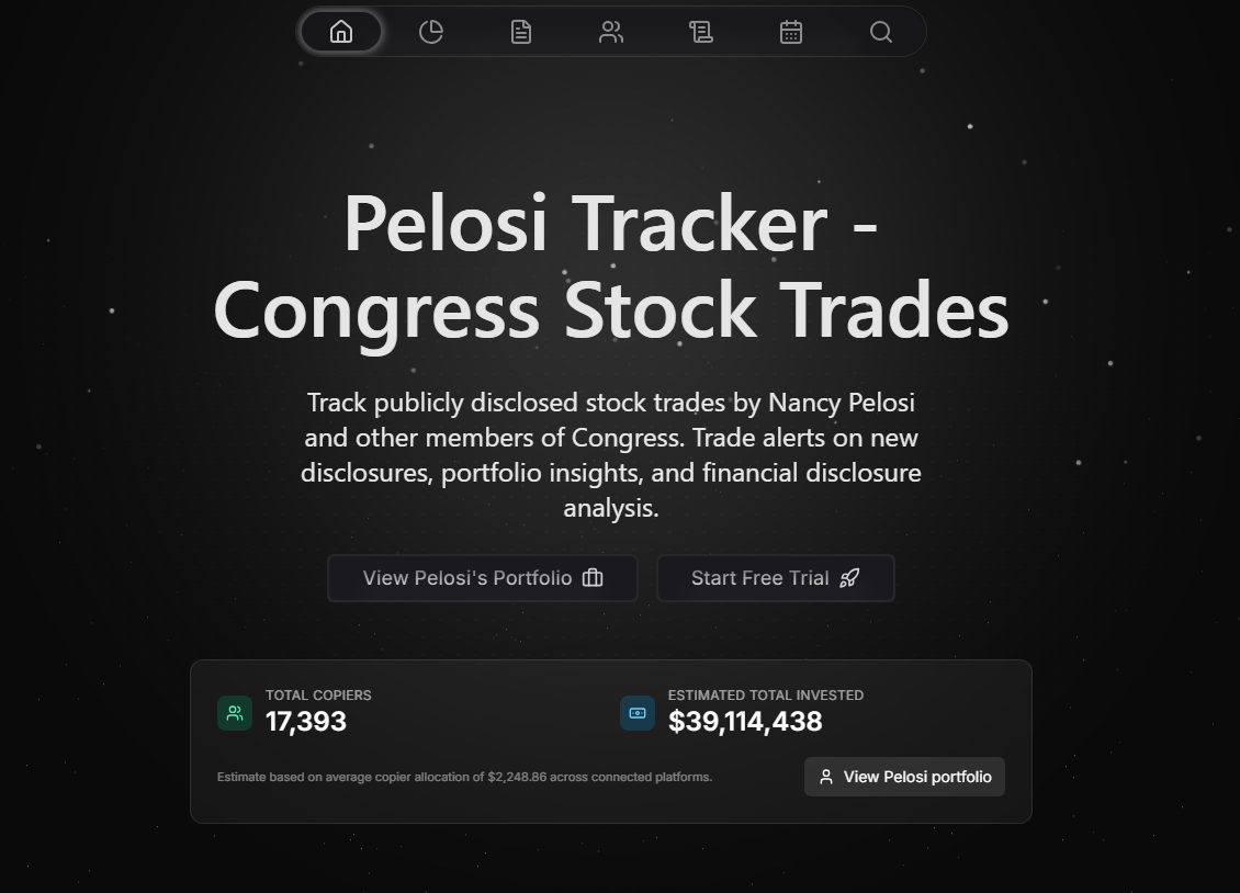 Pelosi Tracker Spring 2026 update showing the new Lite plan, Community Portfolios and command palette
